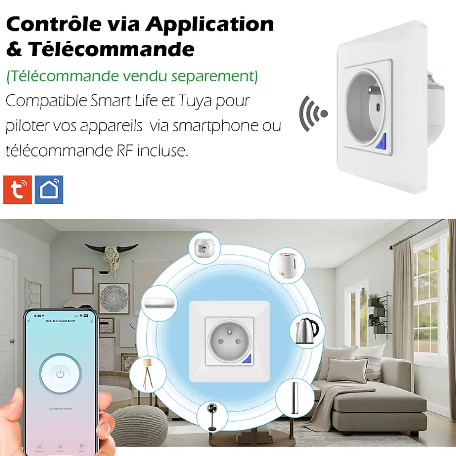 Prise intérieure encastrée 3000W connectée Wifi + Suivi de consommation^Kyf Sale