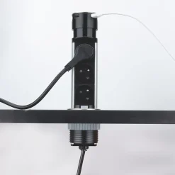 Prise plan de travail SKY - Bloc 3 prises + 2 USB-A rétractable inox et noir-Cuisissimo New