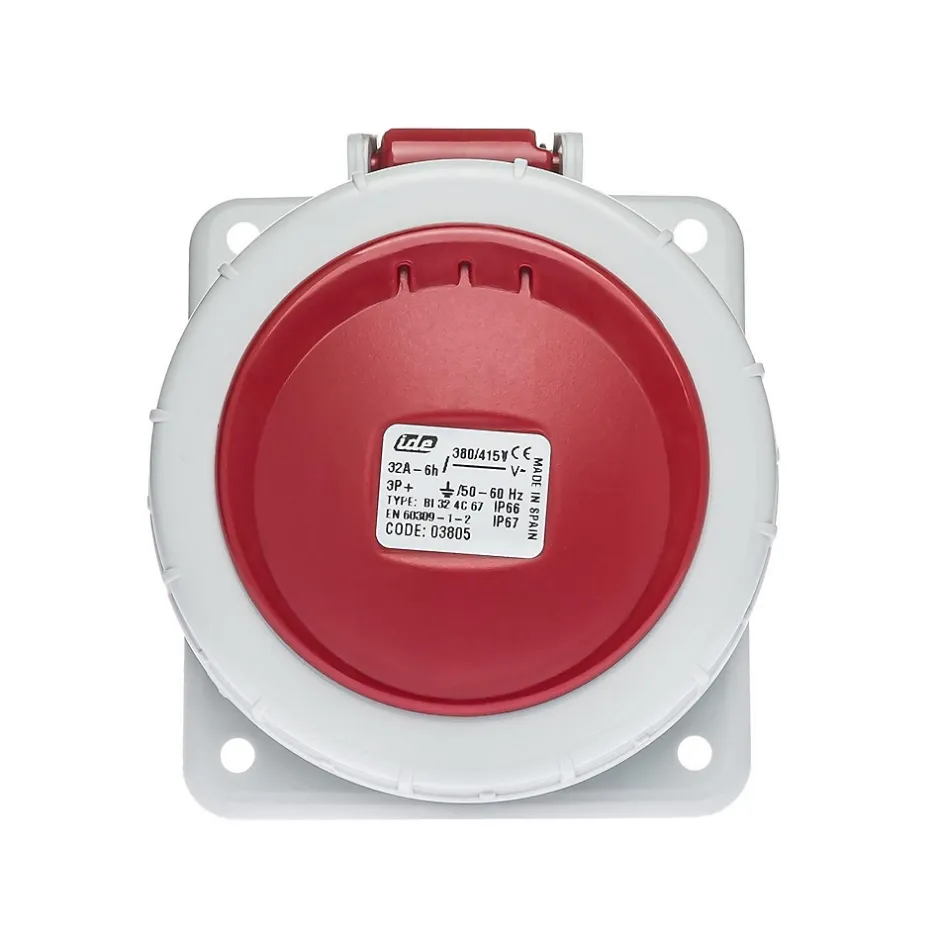 Prise Triphasé 32a 3p+t - 4 Broches - Encastrable Sur Coffret - étanche Ip67 --Ide New