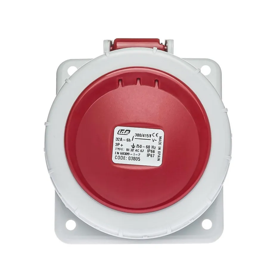 Prise Triphasé 32a 3p+t - 4 Broches - Encastrable Sur Coffret - étanche Ip67 --Ide New