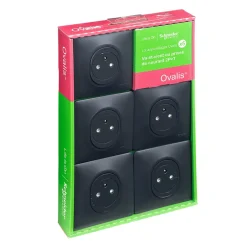 Prises de courant avec terre affleurante complète Ovalis anthracite, lot de 5-Schneider Electric New