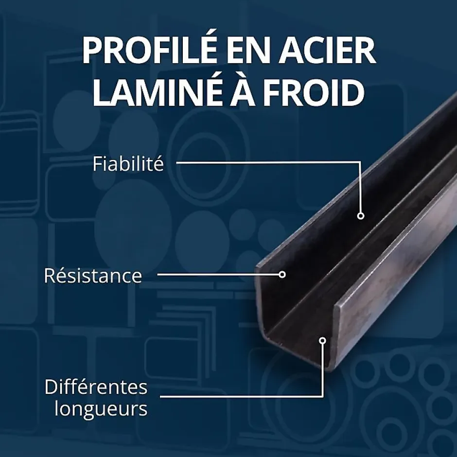 Profilé acier en U 20x40x20 ep 2 mm, 1 metre --Comment Fer Discount