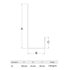 Profil acier pour bardage et parement U XL45 noir mat L.2,3 m-Le Profileur Français Best