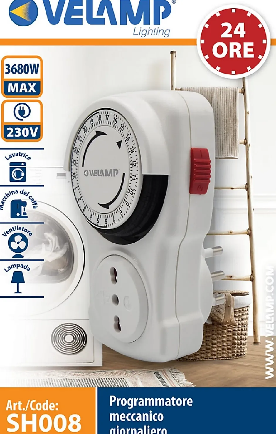 Programmateur journalier mécanique, programmes 15 minutes - 10/16A-Velamp Sale