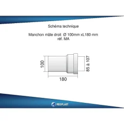 Raccord - Pipe droite mâle - 100mm - Couleur blanche - Idéale pour installations sanitaires-Regiplast Outlet