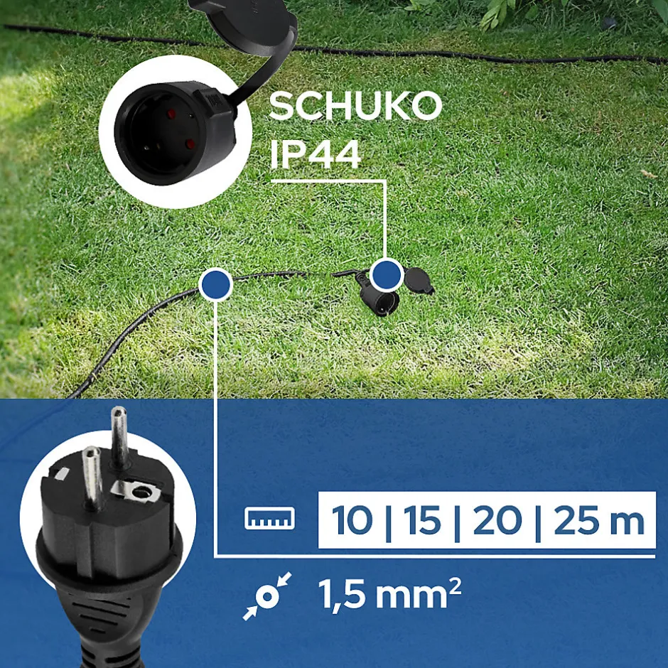 Rallonge de jardin noire Schuko 25 m 3x1,5 mm² IP44 HOROZ-Horoz Electric Clearance
