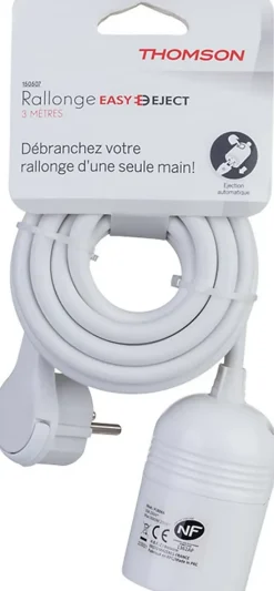 Rallonge secteur Easyject longueur 3 m câble H05VV-F 3G1,5mm² 3680W pour 230V maxi-Thomson Discount