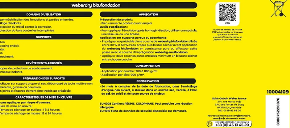 Revêtement d'imperméabilisation des fondations et collage d’isolants 25 kg prêt à l'emploi, Weberdry Bitufondation-Weber Saint-Gobain Outlet