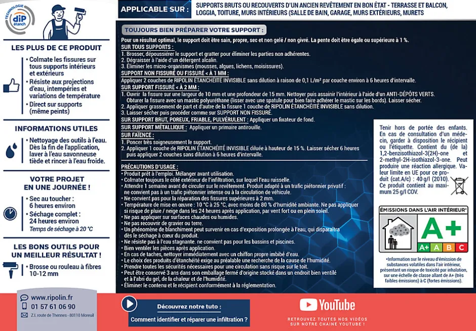 Revêtement invisible anti-infiltration intérieur extérieur multi-supports 0,75L-Ripolin