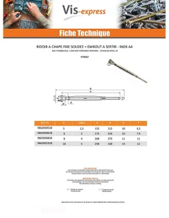 Ridoir à chape soudée embout à sertir Inox A4 Diamètre 8 - 1 pièce-Vis Express New