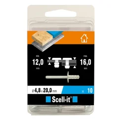Rivet ø4.8 x 20 mm tête large charge max 100kg, 10 pièces-Scell-It New