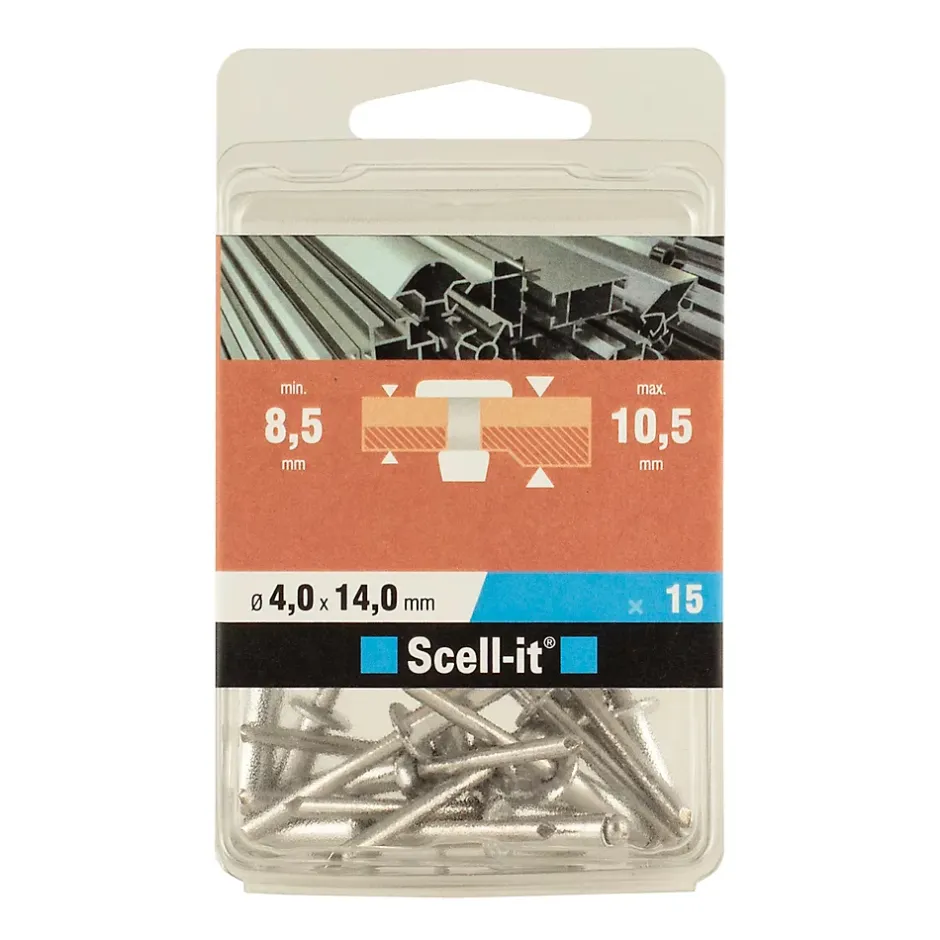 Rivet aveugle tête plate aluminium 4,0 x 14 mm, 15 pièces-Scell-It Hot
