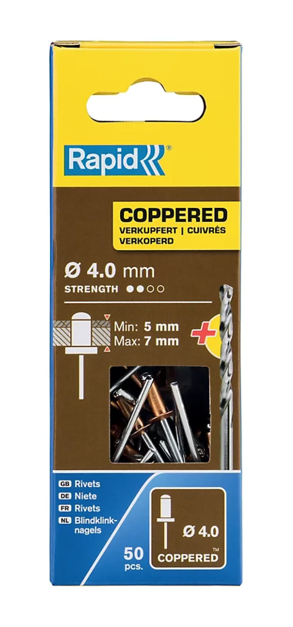 Rivet cuivre ø4.0 x 10 mm + foret , lot de 50-Rapid