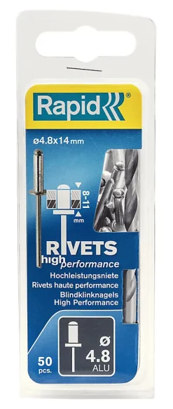Rivets aveugles alu haute performance Ø4.8x14mm + foret de perçage, 50 pièces-Rapid Clearance