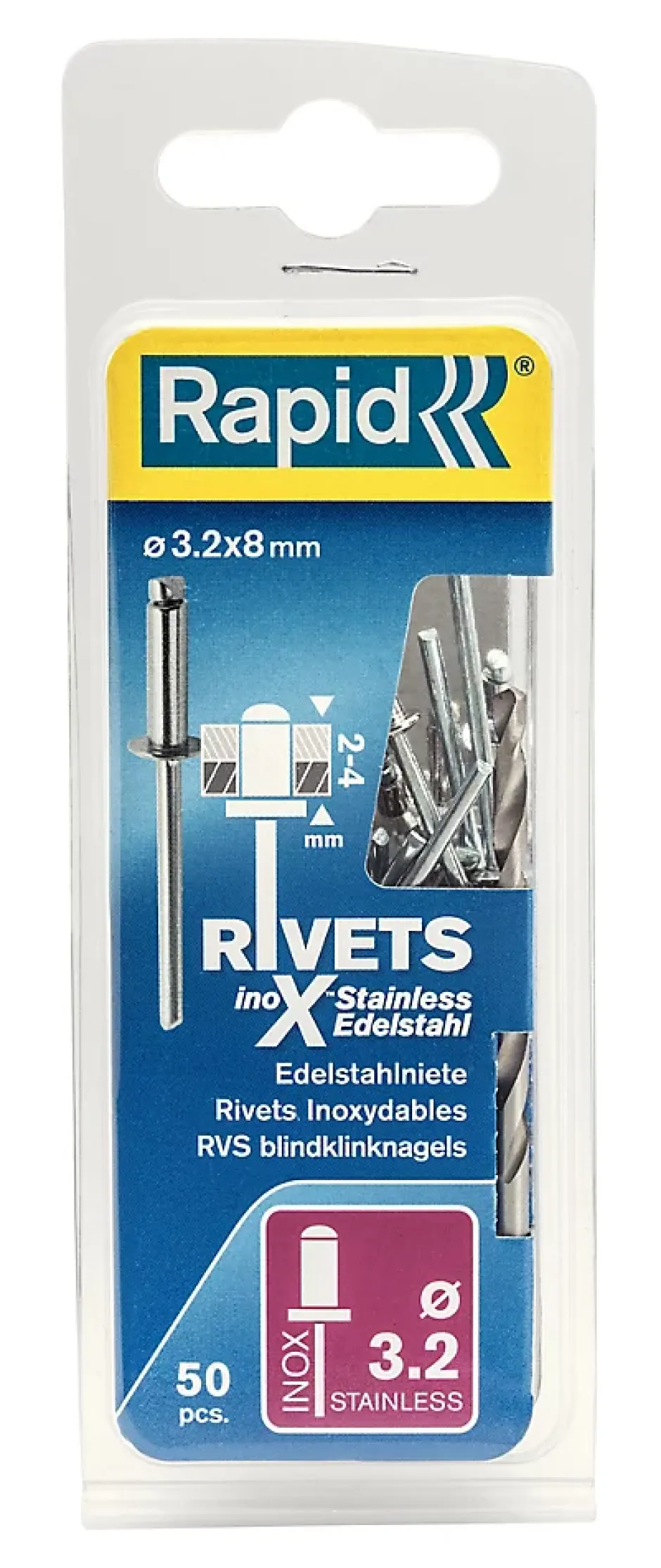 Rivets inoxydables Ø3.2x8mm Acier inoxydable^Rapid Hot