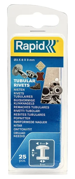 Rivets tubulaires 8 x 3 x 9mm, lot de 25 pièces-Rapid Online