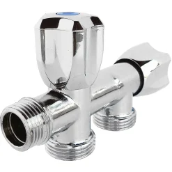 Robinet à clapet à double sorties pour l'alimentation de 2 machines à laver, Entrée Mâle 1/2" - Double sortie Mâle 3/4"^Somatherm for you Clearance