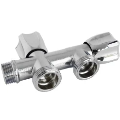 Robinet à clapet à double sorties pour l'alimentation de 2 machines à laver, Entrée Mâle 1/2