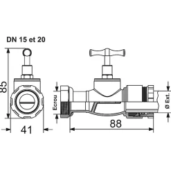 Robinet d'arrêt après compteur d'eau avec tête potence - - pour tube PE semi-rigide - Femelle^Huot Hot