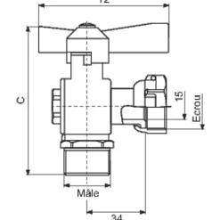Robinet d'arrêt équerre à boisseau sphérique - M 3/4' - F 3/4' - Avant et après compteur d'eau - Ravani^Comisa Best