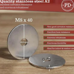 Rondelles plates acier inoxydable a2 D40 x M8 ep.1.5 mm lot 25 pieces - PD^Generique Hot