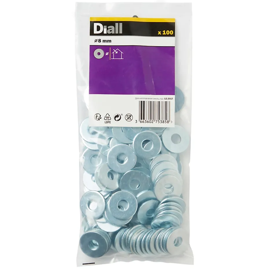 Rondelles plates larges en acier au carbone ø 8mm - 100 pièces-Diall Hot