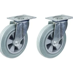 Roulette de 200mm 8" à bandage caoutchouc gris, pivotante, forte capacité de 410kg, jeu de 2^Parnells Discount