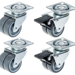 Roulette double 50mm 2" caoutchouc gris pivotante et frein capacité 280kg, jeu de 4-Parnells Sale