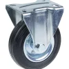 Roulette fixe de 125 mm avec caoutchouc noir sur roue centrale en acier embouti^Parnells New