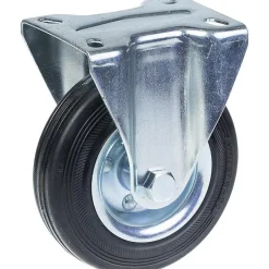 Roulette fixe de 125 mm avec caoutchouc noir sur roue centrale en acier embouti^Parnells New