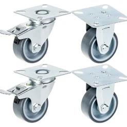 Roulette 50mm 2" à bandage caoutchouc gris, frein & fixe, capacité 160kg, jeu de 4-Parnells Online