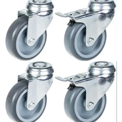 Roulette 75mm 3" à bandage caoutchouc gris, pivotante et freinée, capacité 240kg, jeu de 4^Parnells Discount