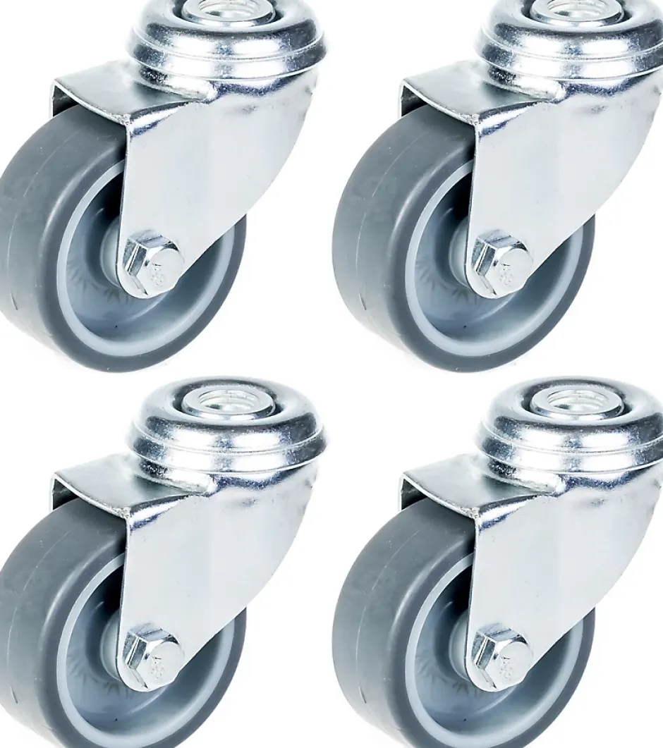 Roulette 50mm 2" à bandage caoutchouc gris, pivotante, capacité 160kg, jeu de 4^Parnells