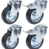 Roulette 100mm 4" à bandage caoutchouc, pivotante et avec frein, capacité de charge de 360kg, jeu de 4-Parnells Discount