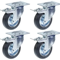 Roulette 100mm 4" à bandage caoutchouc, pivotante avec frein, capacité 90kg, jeu de 4-Parnells Sale