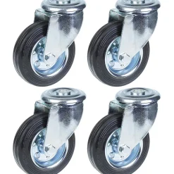 Roulette 100mm 4" à bandage caoutchouc, pivotante, forte capacité de 360kg, jeu de 4^Parnells Outlet