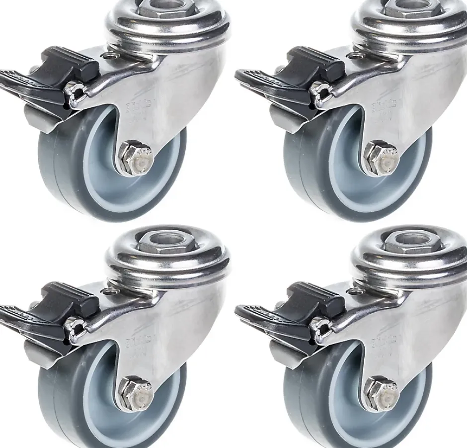 Roulette 50mm 2" en acier inoxydable caoutchouc gris, pivotante avec frein, 160kg, jeu de 4-Parnells Clearance