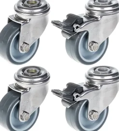 Roulette 50mm 2" en acier inoxydable, caoutchouc gris, pivotante et avec frein, 160kg, jeu de 4^Parnells Discount