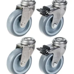 Roulette 75mm 3" en acier inoxydable, caoutchouc gris, pivotante et avec frein, 240kg, jeu de 4^Parnells Online