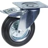 Roulette pivotante/frein de 160 mm en caoutchouc noir sur roue centrale en acier embouti-Parnells Online