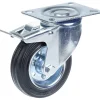 Roulette pivotante/freinable de 100 mm avec caoutchouc noir sur roue centrale en acier embouti^Parnells Hot