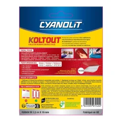 Ruban adhésif double face Koltout Express 2,5 m x 19 mm-Cyanolit New
