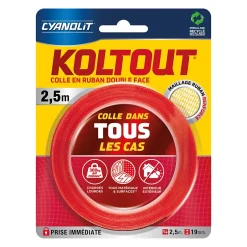 Ruban adhésif double face Koltout Express 2,5 m x 19 mm-Cyanolit New