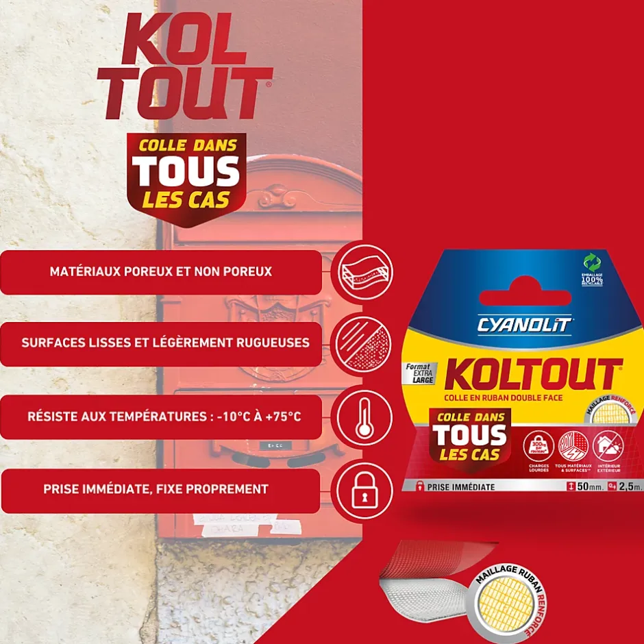 Ruban adhésif double face Koltout Express 48 mm x 18 mm - 10 pièces^Cyanolit Sale