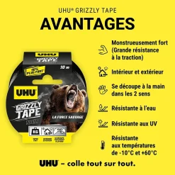 Ruban adhésif Grizzly tape noir 10m^UHU Discount