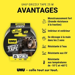 Ruban adhésif Grizzly tape noir 25 m-UHU Hot