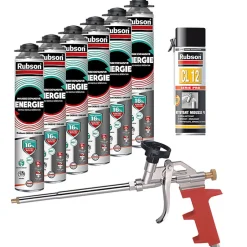 Pack de 6 Mousses Expansives Énergie Pistolable Gris 750ml + Nettoyant CL12 + Pistolet^Rubson Outlet