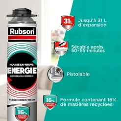 Pack de 6 Mousses Expansives Énergie Pistolable Gris 750ml + Nettoyant CL12 + Pistolet^Rubson Outlet