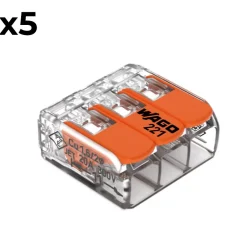 Sachet de 5 bornes 3 entrées série 221 --Wago Outlet