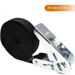 Sangle d'arrimage à cliquet - 25 mm x 5 m - Noir -^Linxor Online